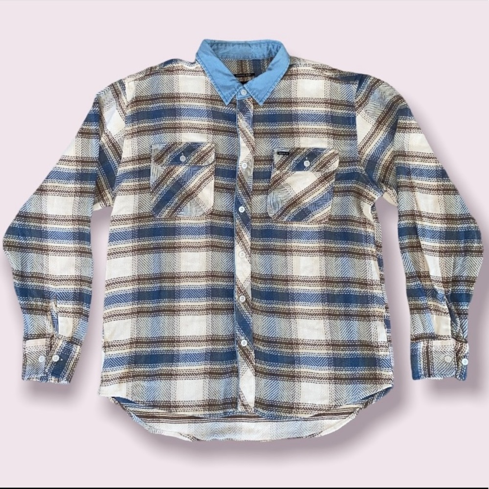 Brixton - Bowery Stretch L/S Crossover Flannel - (Color) Gravel - Size (Large)